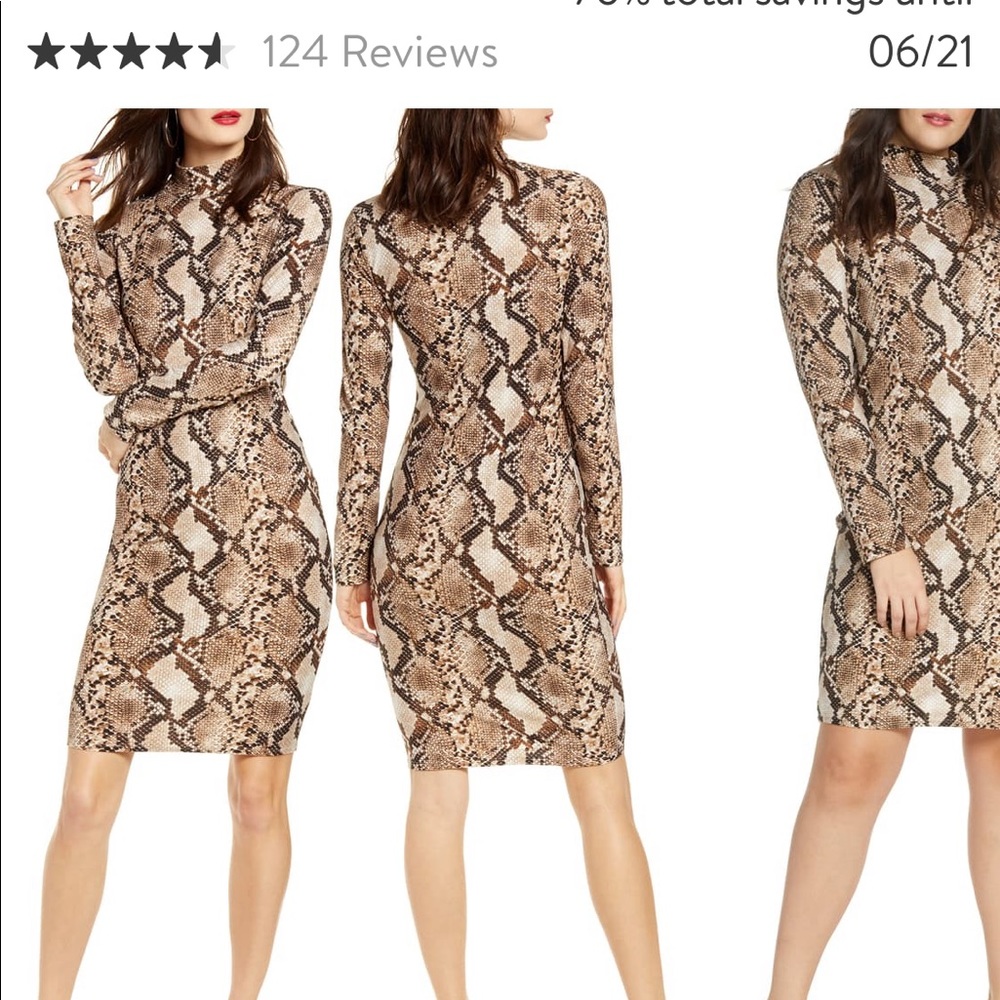 Leith python print mockneck midi sexy dress